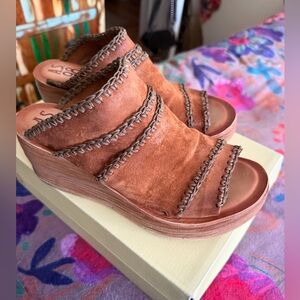 A.S. 98 Womens Suede Platform Slide Sandals in Rust